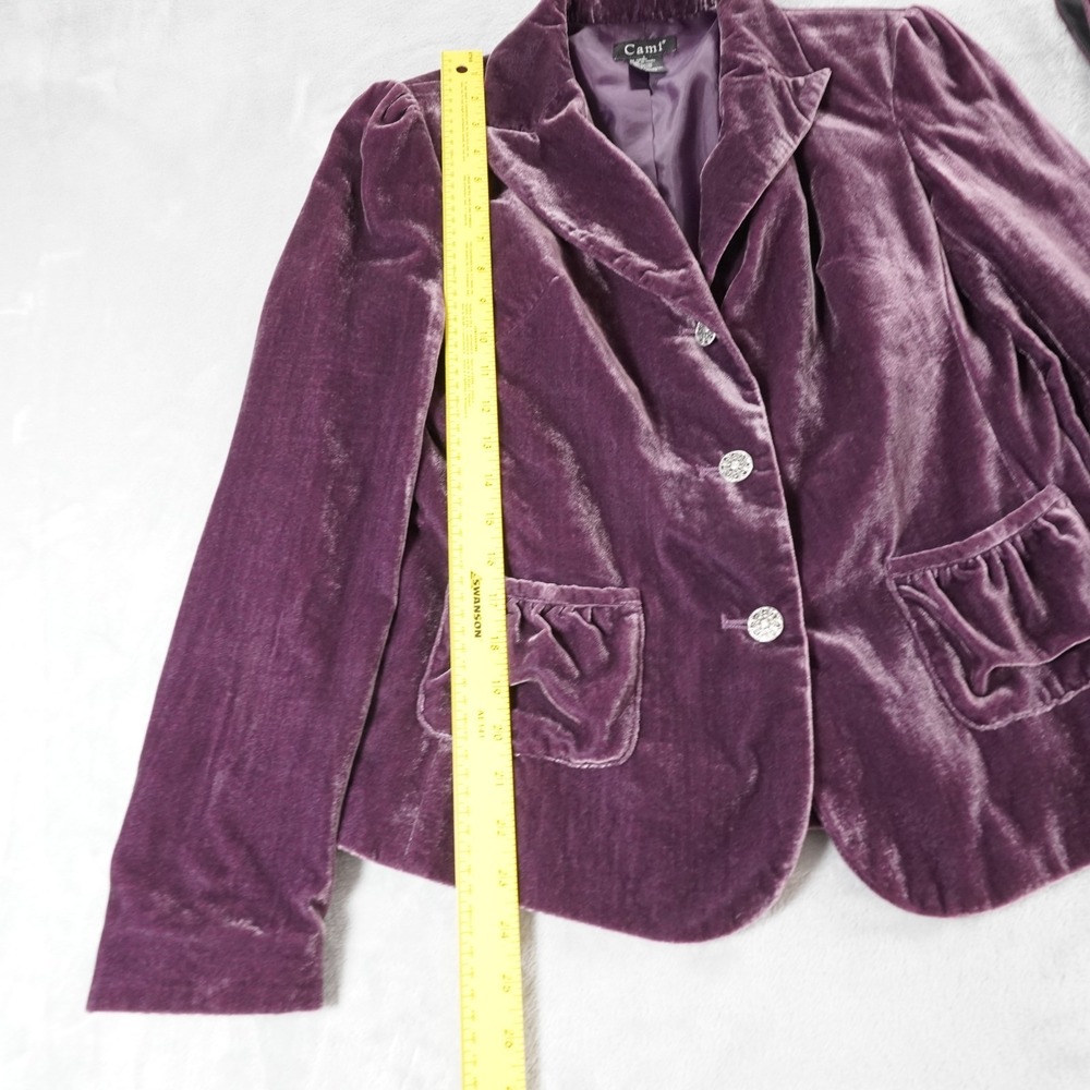 Cami Velvet Blazer Jacket Womens 6 Purple Y2K Whimsigoth Belted Pockets Party - Picture 6 of 13